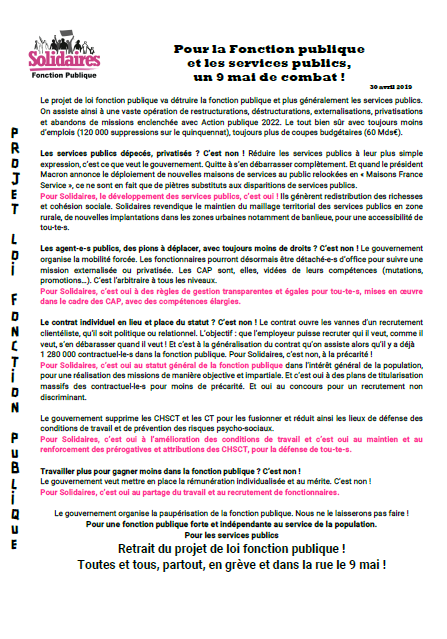 Appel Solidaires FP 9 mai 2019