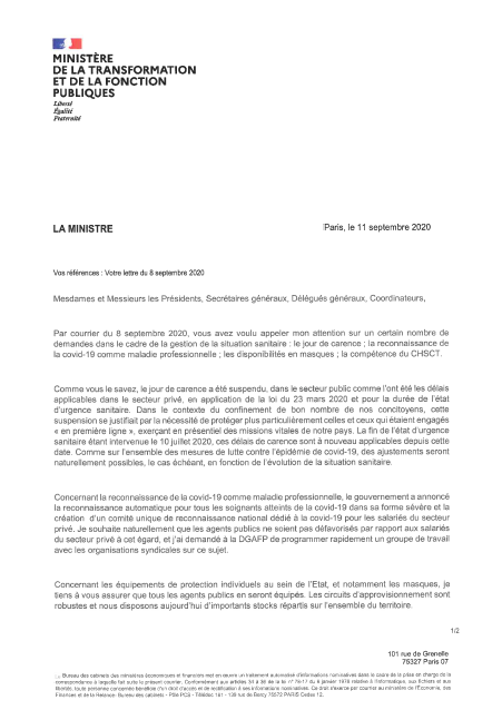 Courrier commun CGG UIAFP FO UNSA FSU Solidaires FP FA FP CFE CGC CFTC