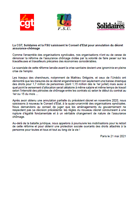 cp cgt fsu solidaires recours chomage