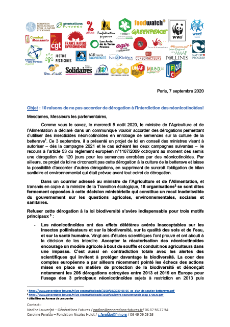 lettre neonicotinoide parlementaire vf